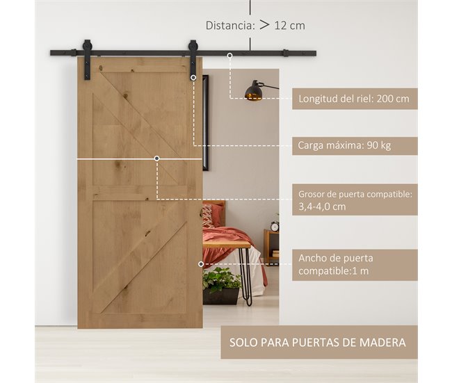 Kit de Accesorios para Puerta Corredera Acero de carbono HOMCOM 37 Negro