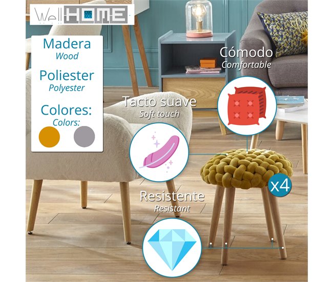 4X Taburetes De Tejido Tricotado Gris