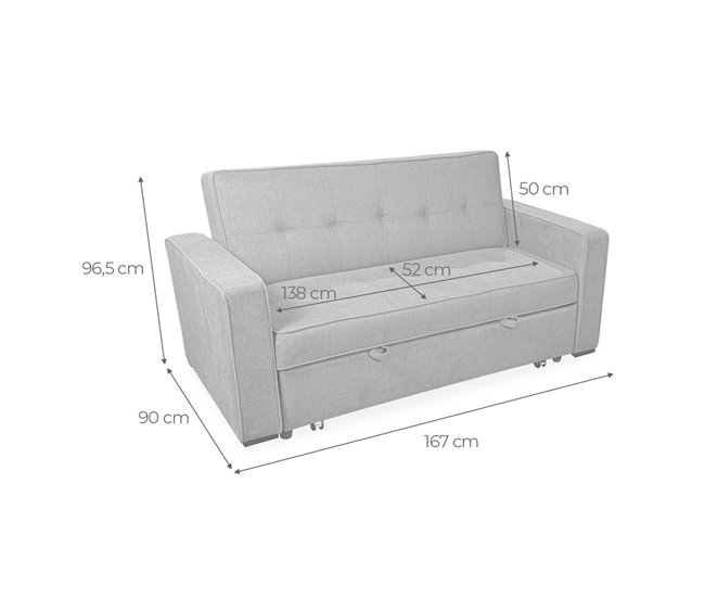 Sofá Cama de 2 Plazas modelo Vienna con Reposabrazos Gris