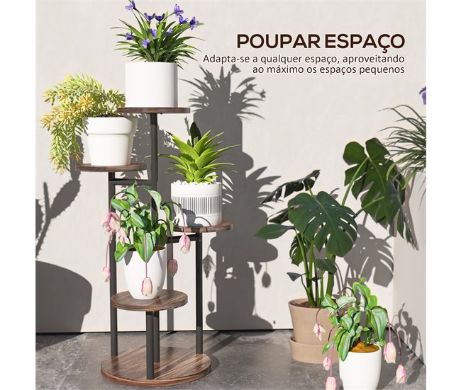 Estantería para Plantas Acero, Madera de Abeto Outsunny Marron