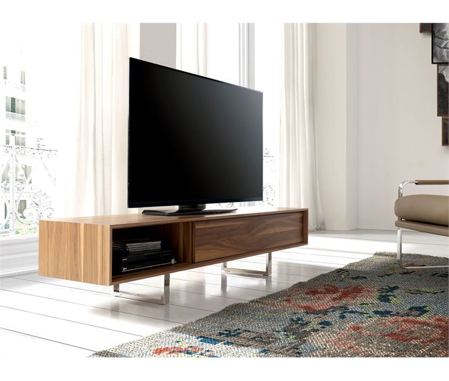 ANGEL CERDA Mueble TV nogal y acero cromado Nogal
