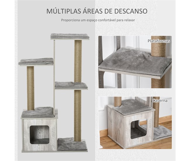 Árbol para Gatos Aglomerado de Madera, Felpa y Yute PawHut Gris
