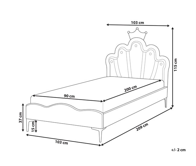 Beliani Cama Terciopelo RUBIAN 103x209 Blanco