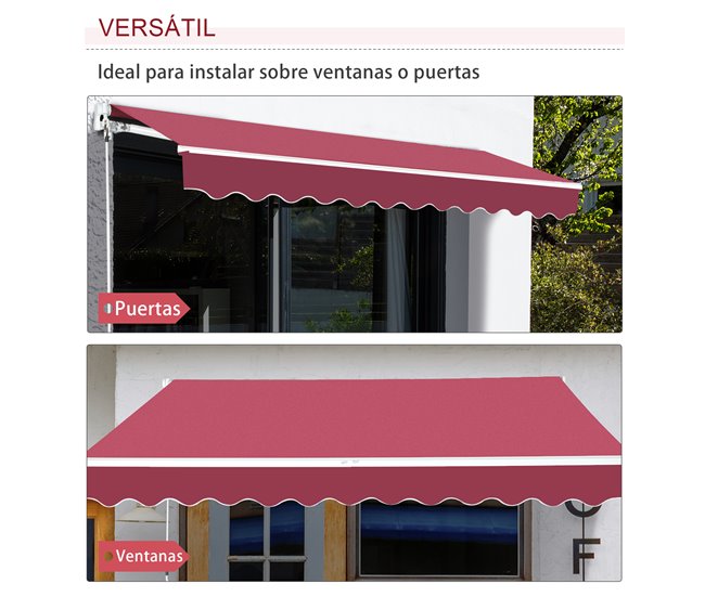 Toldo Manual Plegable Poliéster, Metal Outsunny 395x245 Rojo