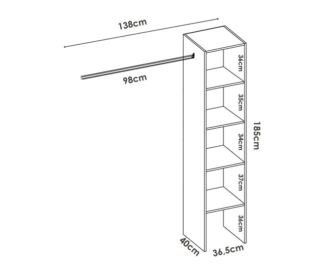 Guarda-roupa grande com efeito de madeira 138 Blanco