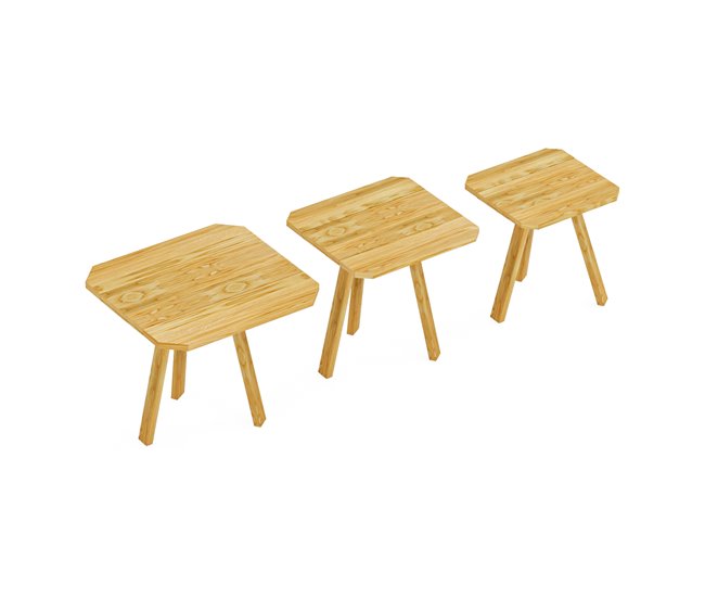 Set de 3 mesas auxiliares Masku cuadradas pino 30x30 Pino
