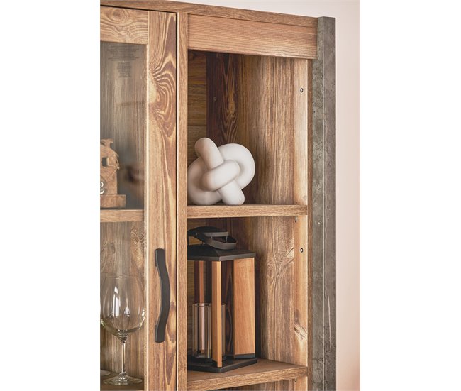 Vitrina doble 2 puertas y 1 cajón INDUSTRY Gris/ Madera