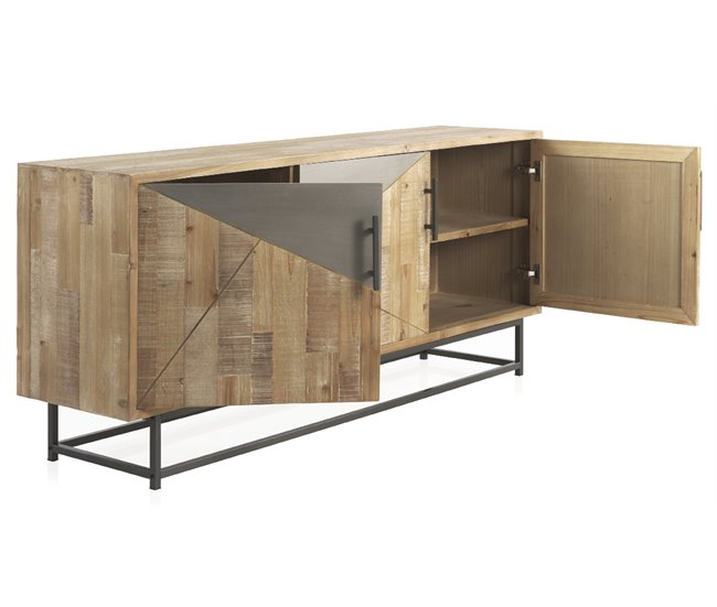 Aparador de madera de abeto con base de tubo de metal Natural