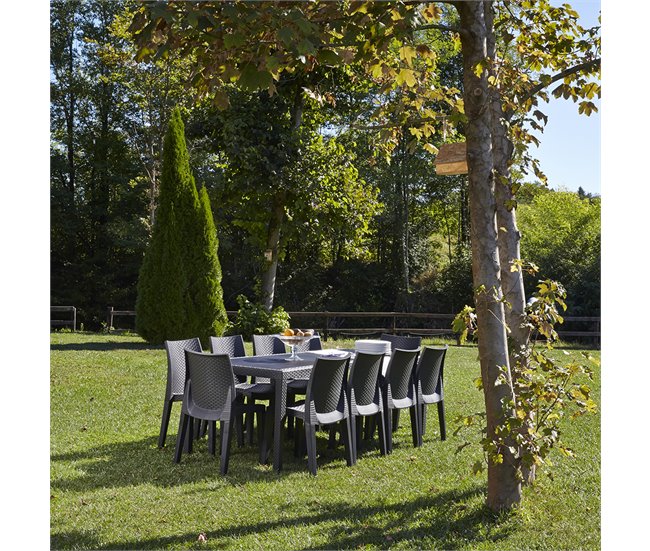 Conjunto Jardín Exterior - 4 sillas MANILA y 1 mesa alta RODAS Negro/ Gris