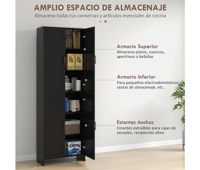 Alacena de Cocina Melamina de Madera HOMCOM, hogar - cocina Negro