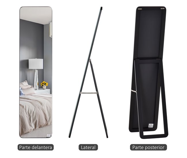 Espejo de Pie Madera de Pino, Vidrio HOMCOM, hogar - decoración Negro
