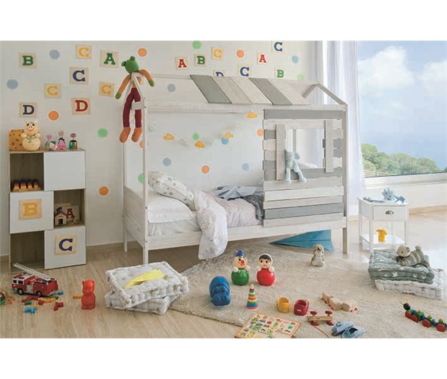 Cama 90x190cm modelo CABANA blanca y gris Blanco/ Gris