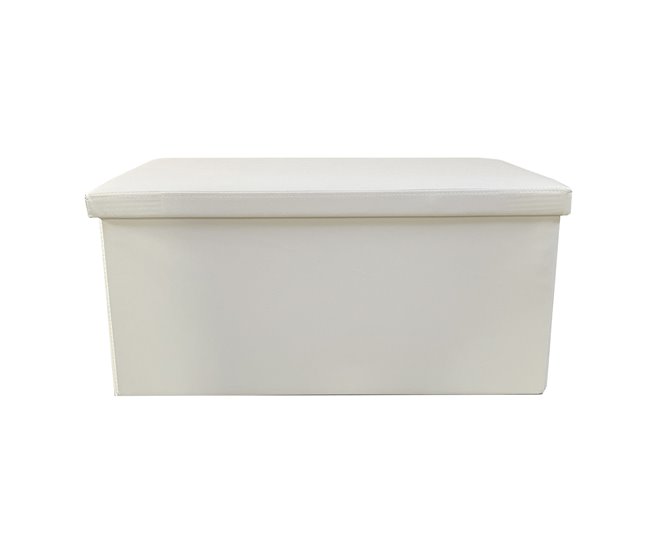 Puff Ottoman Almacenaje Rectangular Polipiel Plegable Beige