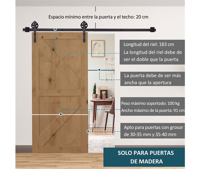 Herraje para Puerta Corredera Acero al Carbono HOMCOM 183 Marron