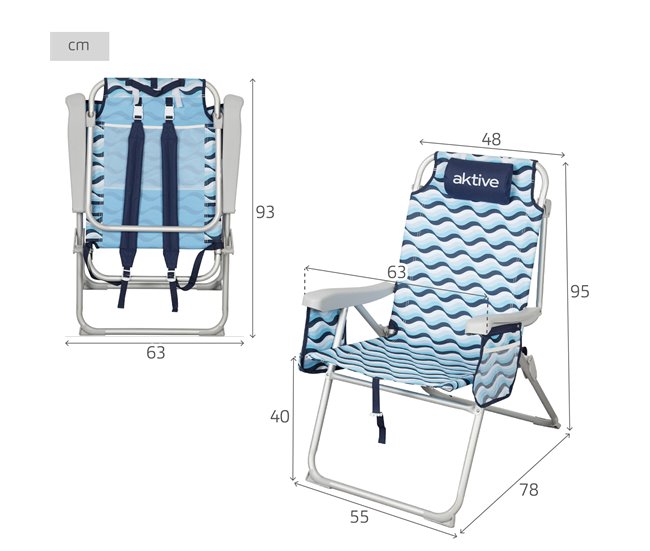 Aktive Silla de playa XL plegable de aluminio 5 posiciones con asa Azul