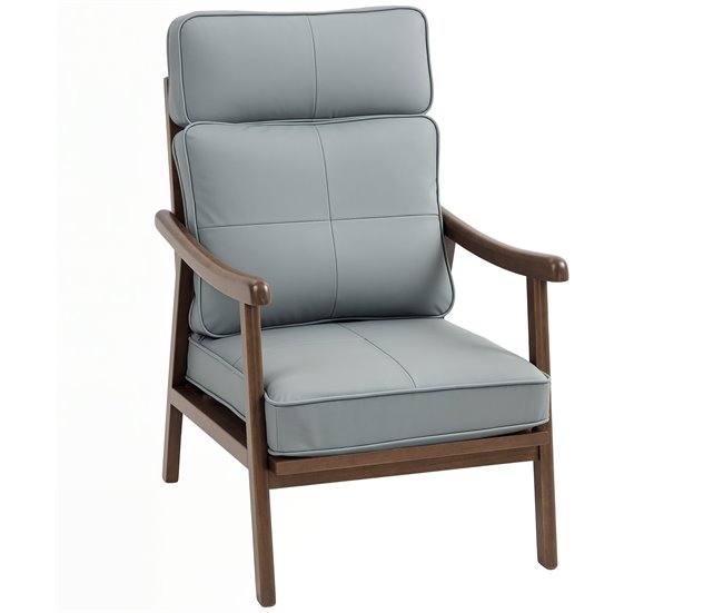 Butaca de Salón PU, Madera de Caucho HOMCOM Gris