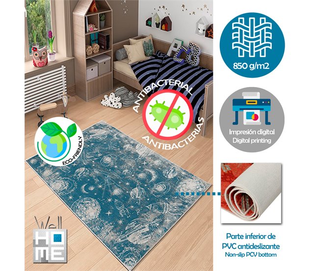 Alfombra De 100 X 200Cm 200x100 Azul
