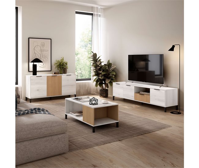 Conjunto Muebles Salón Comedor Tokio Nórdico Blanco/ Madera