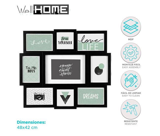 WELL HOME - Marco decorativo para pared - 9 fotos Negro