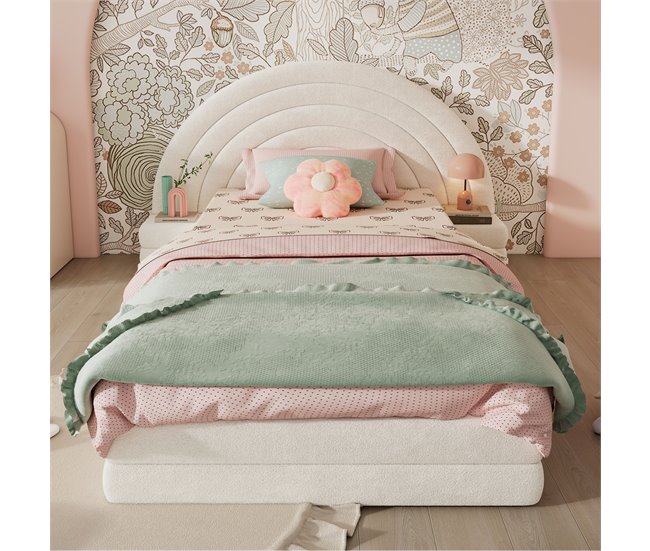 Cama individual de terciopelo Beige