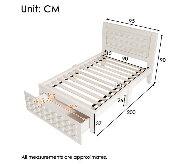 Camas infantiles 95x200 Blanco