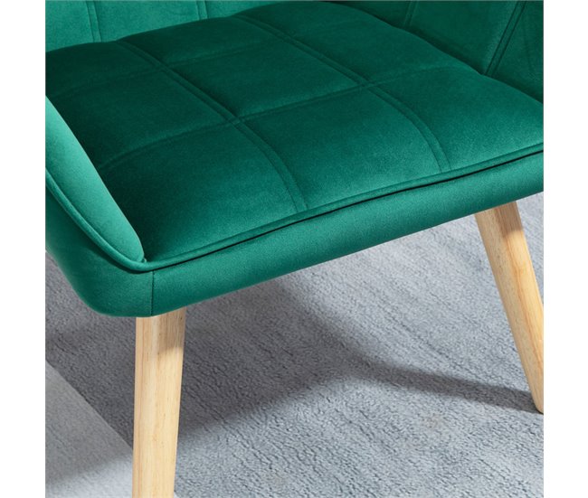 Butaca de Salón Terciopelo, Madera de Caucho HOMCOM Verde