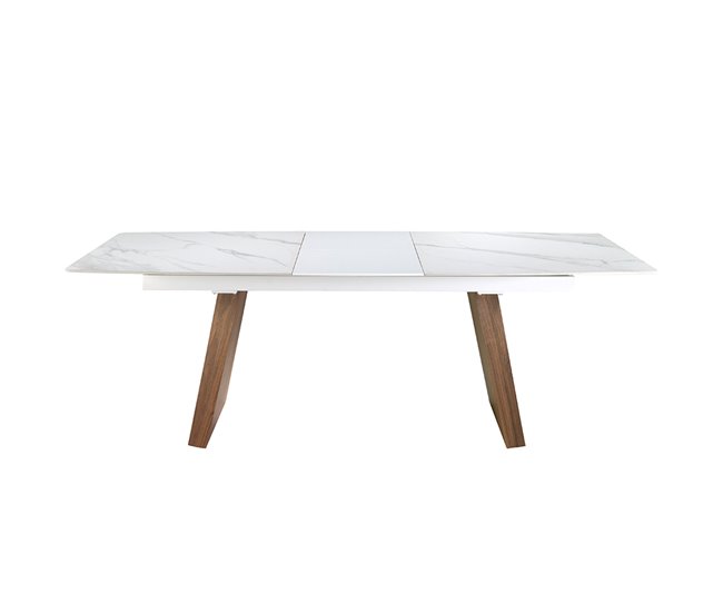 ANGEL CERDA Mesa comedor extensible ovalada barril mármol porcelánico y nogal 230x90 Nogal