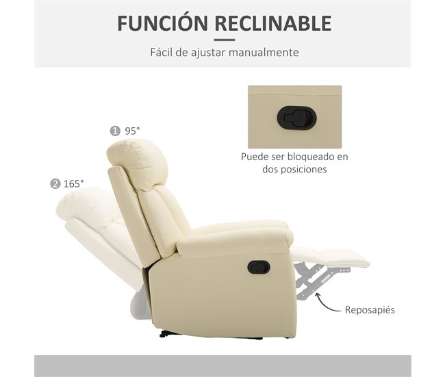 Sillón Reclinable Acero, MDF, PU y Espuma HOMCOM Blanco