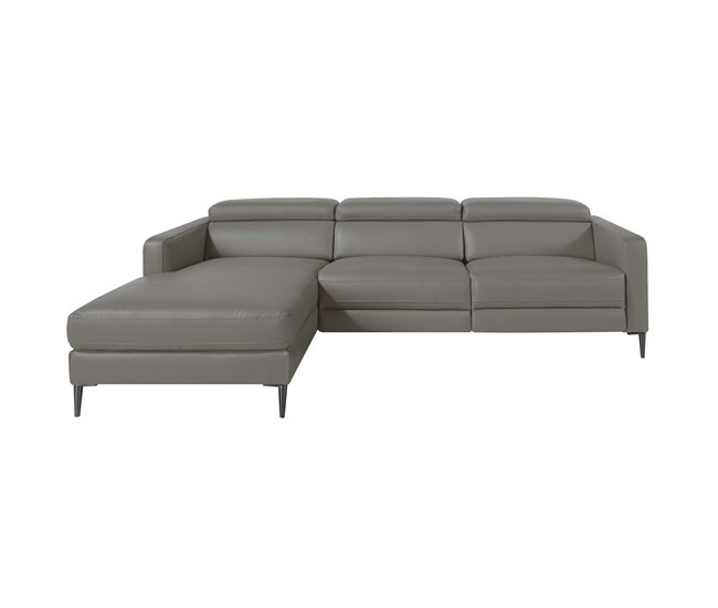 ANGEL CERDA Sofá chaise longue en piel con relax Gris Oscuro