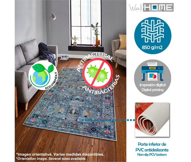 Alfombra De 180 X 280Cm 280x180 Gris Azul