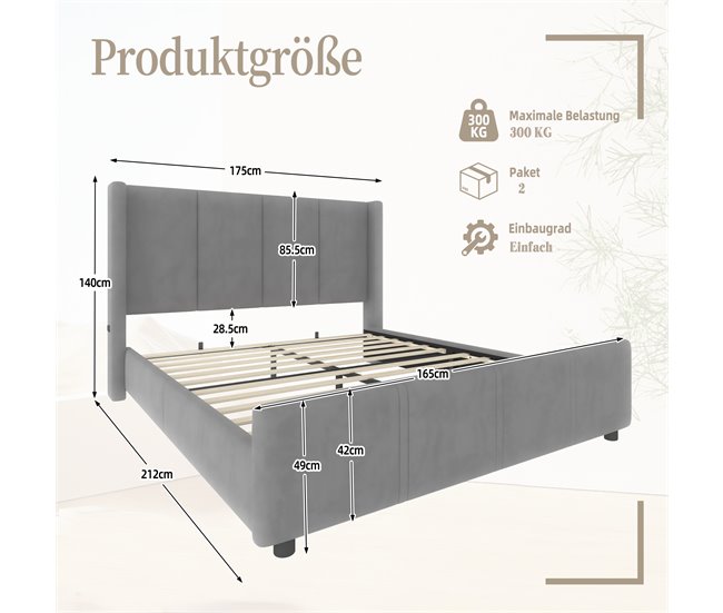 Camas de matrimonio 175x212 Gris