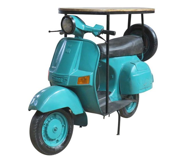 Barra botellero moto vespa de metal y madera Azul