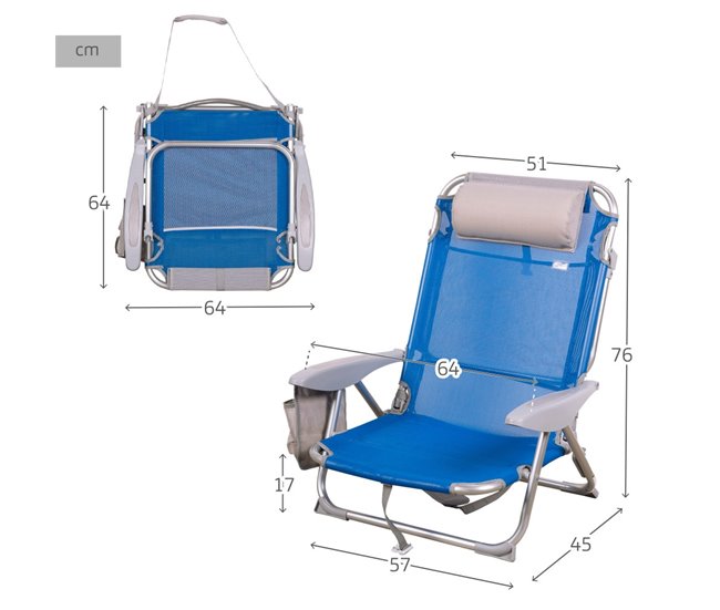 Aktive Pack 2 sillas playa plegables y multiposición asiento bajo Azul