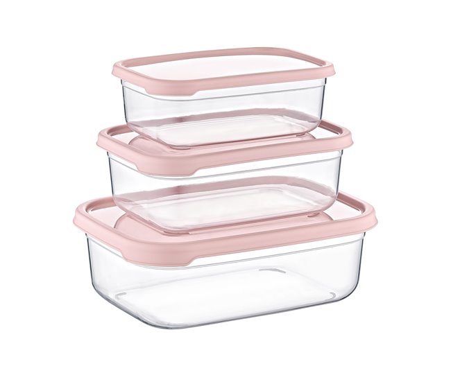Set 3 Recipientes Rectangular Herméticos para Alimentos 7house Rosa