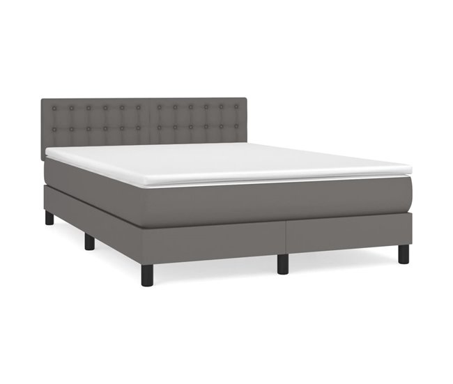 Conforama Cama box spring con colchón cuero sintético gris 140x190 cm Botones