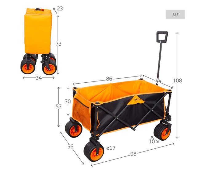Aktive Carro playa c/ruedas grandes Negro/ Naranja