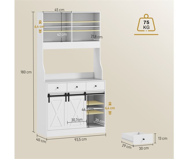 Alacena de Cocina Melamina de Madera HOMCOM, hogar - cocina Blanco