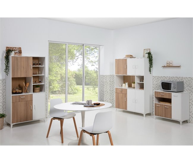 Mueble Microondas FRESH DMF 2 Puertas roble y blanco Blanco/ Madera