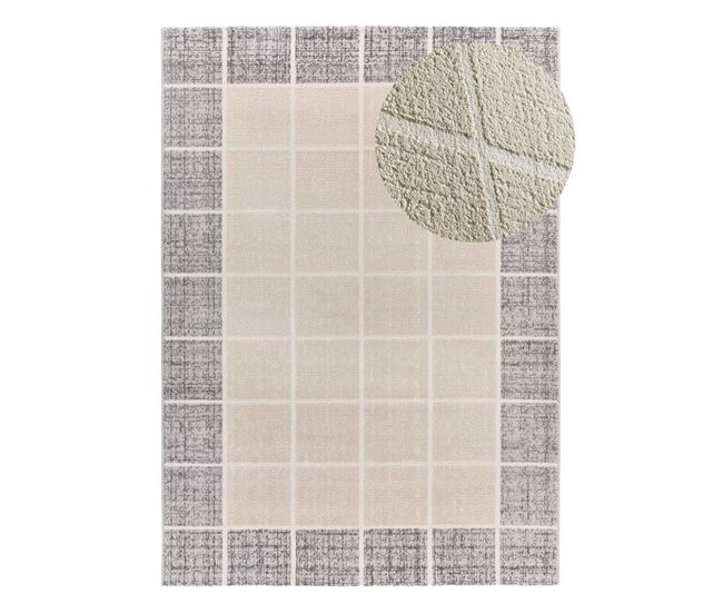 Alfombra geométrica con relieve FLORA - ATTICGO 80x150 Blanco/ Plateado