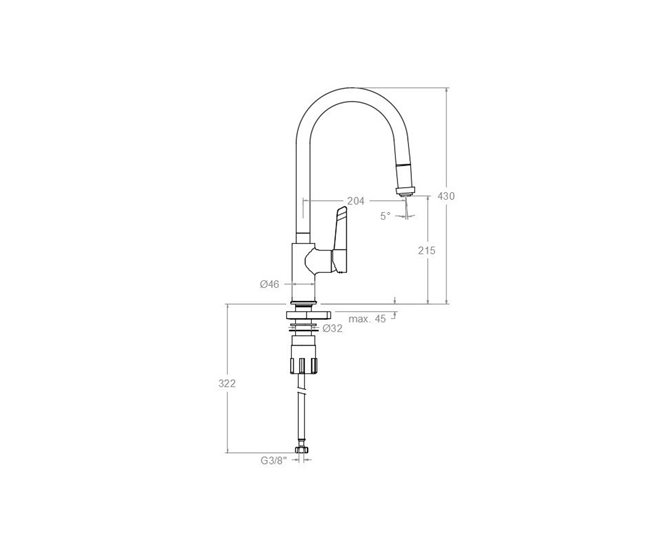Grifo de Fregadero de Cocina Monomando con Caño Alto extraíble Cromo