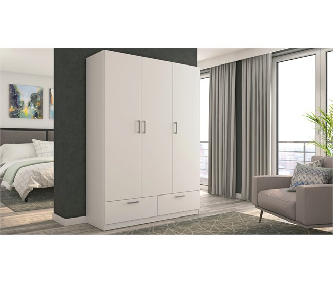 Armario OSLO puertas batientes y 2 cajones144x200cm blanco Blanco