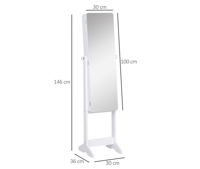 Joyero de Pie con Espejo MDF HOMCOM, hogar - decoración hogareña Blanco