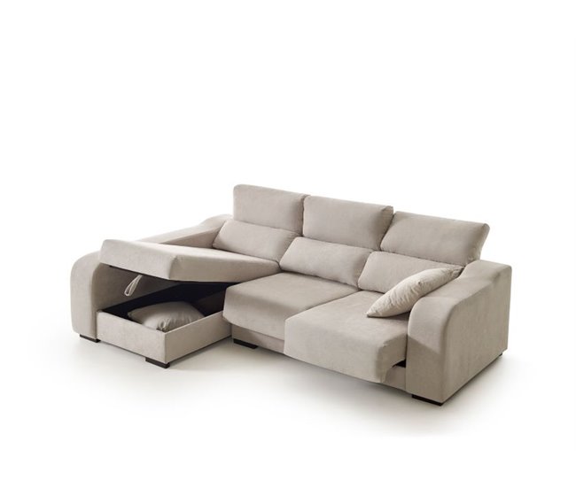 Sofá Chaiselongue Zafiro 3 Plazas Tela Izquierda Beige