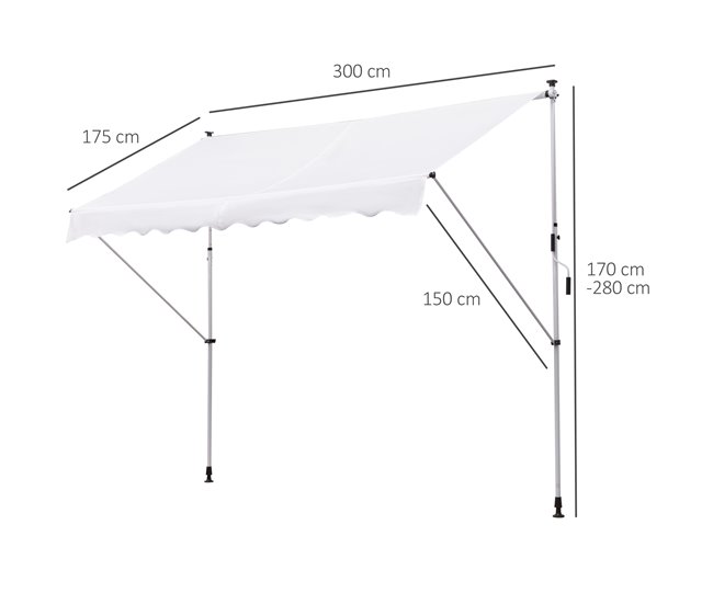 Toldo Manual Retráctil Metal, Aluminio, Poliéster Outsunny 300x150 Blanco