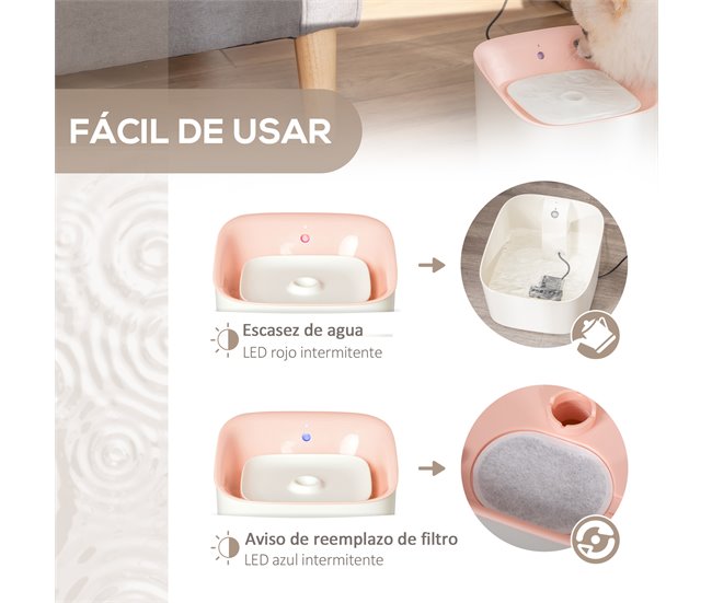 Fuente de Agua para Gatos ABS PawHut Rosa
