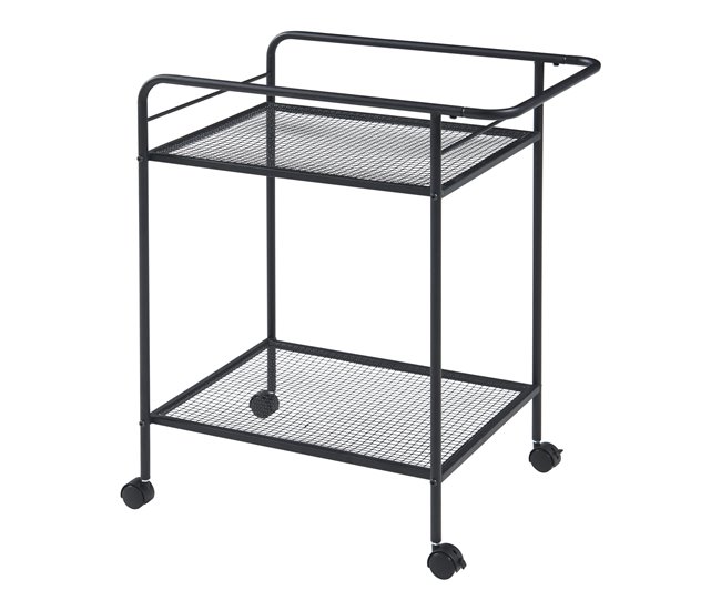 [en.casa] Carrito de servicio Hole con 2 estantes metal MDF 62 Negro
