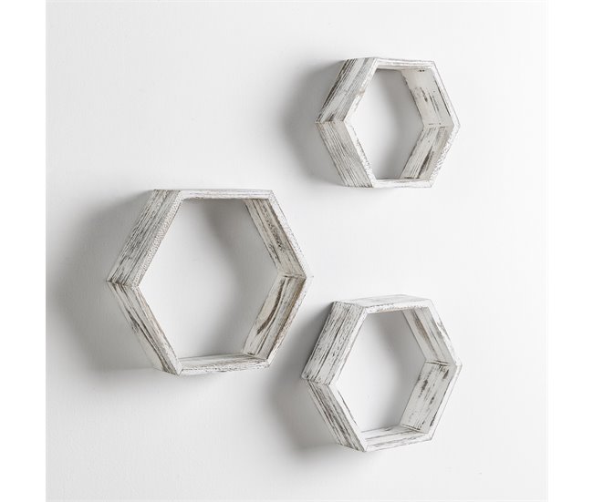 Set de 3 estantes de pared Nuno hexagonales Madera
