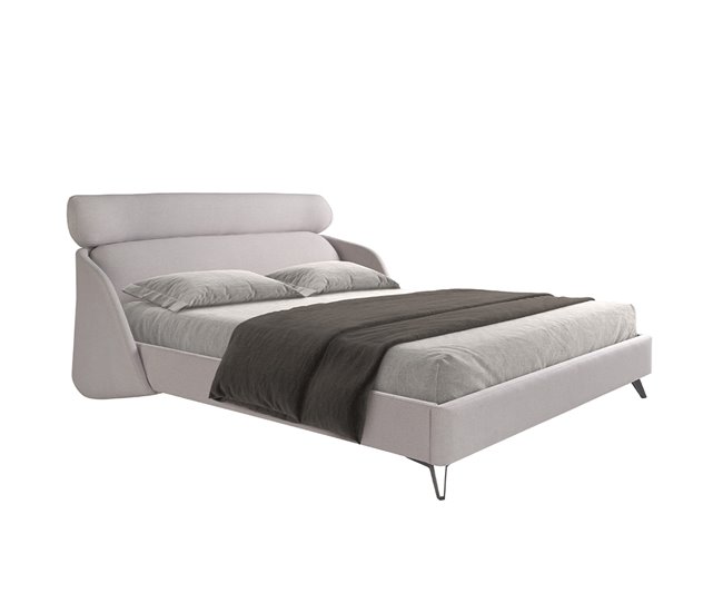 Cama matrimonio tapizada en tela Gris Claro