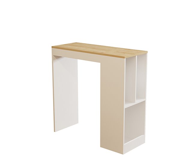 Mesa de cocina alta fija con estantes CLARA Blanco/ Madera