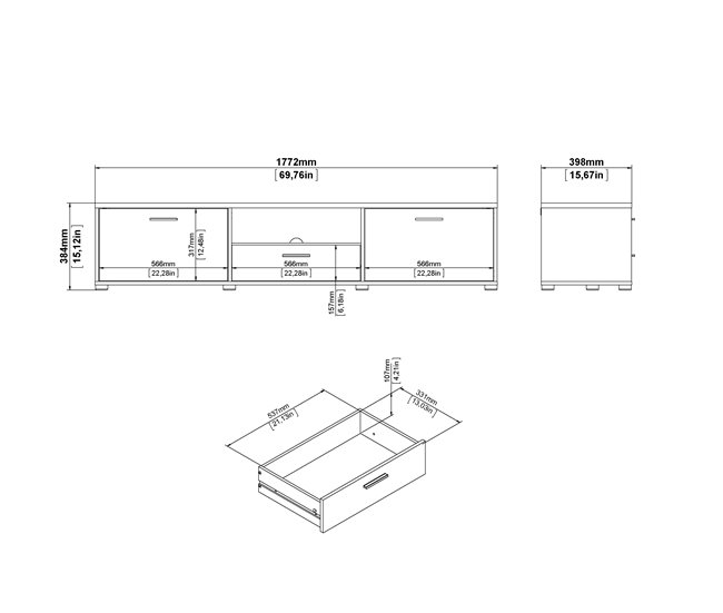 Mueble TV 177cm blanco MOKARIS Blanco